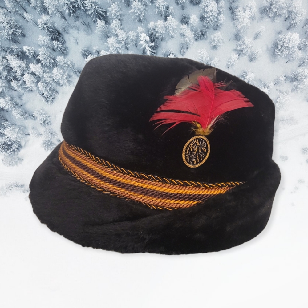 Vintage Black Faux Fur Hat